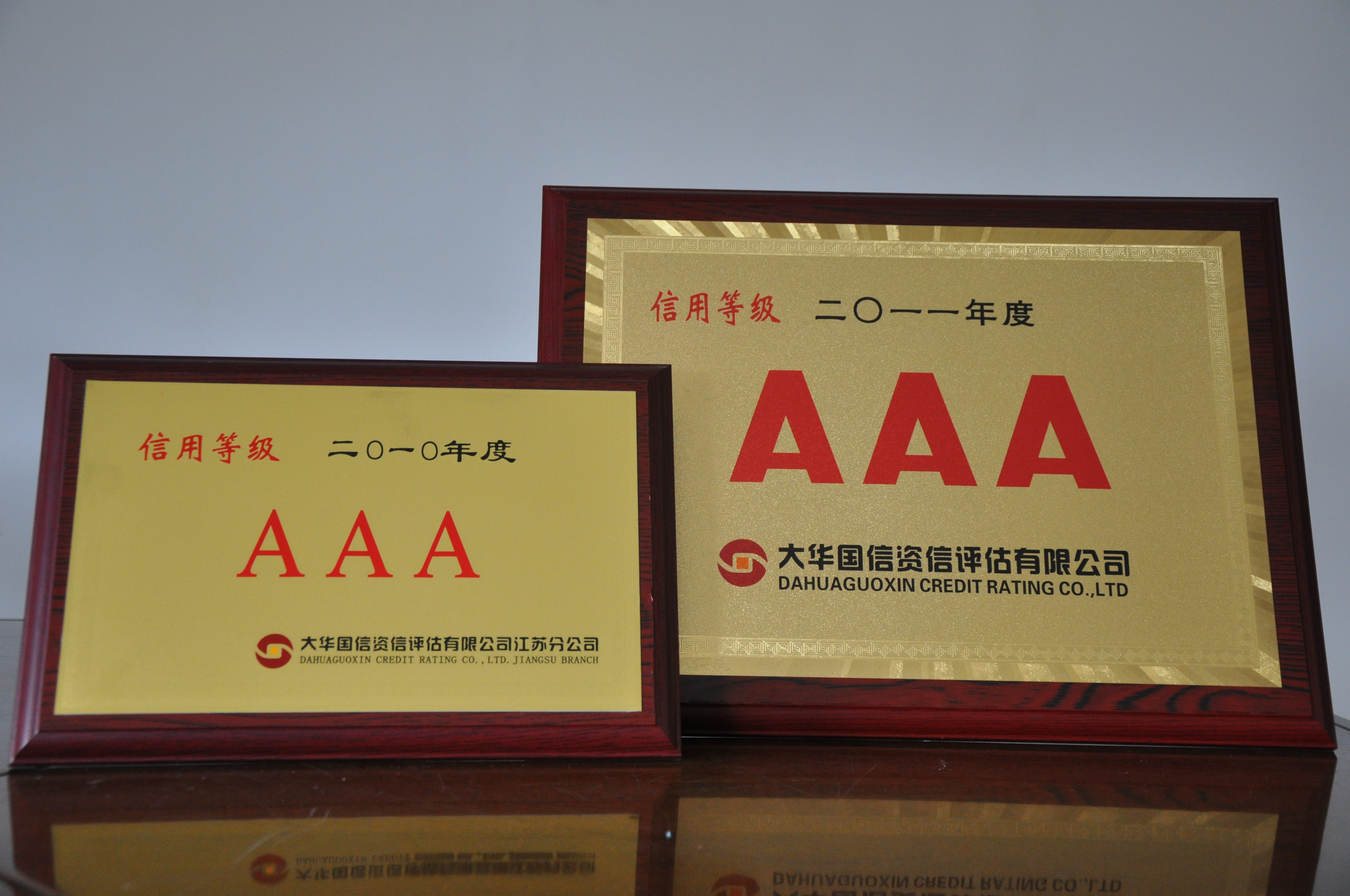 1996年至今連續(xù)15年獲得江蘇大華、遠東、東宇等國際評估機構(gòu)資信評估AAA信用等級